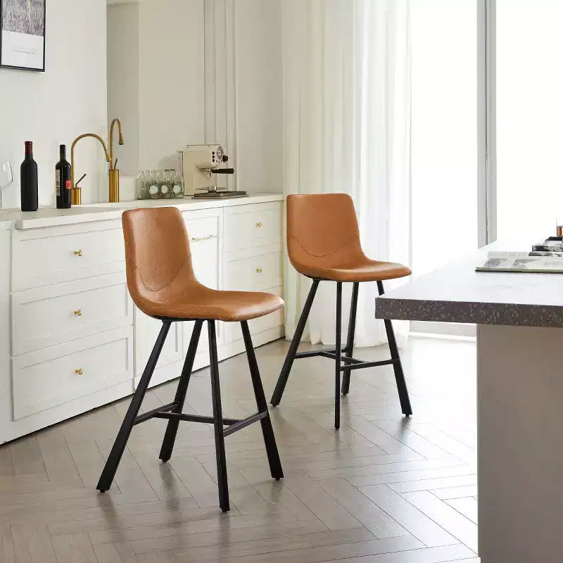 Lot de 2 tabourets de comptoir avec cadre en métal noir robuste, chaises de comptoir pour îlot de cuisine, bar ou restaurant-Panipeachy