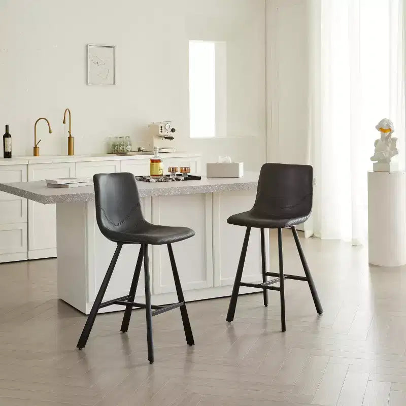 Lot de 2 tabourets de comptoir avec cadre en métal noir robuste, chaises de comptoir pour îlot de cuisine, bar ou restaurant-Panipeachy
