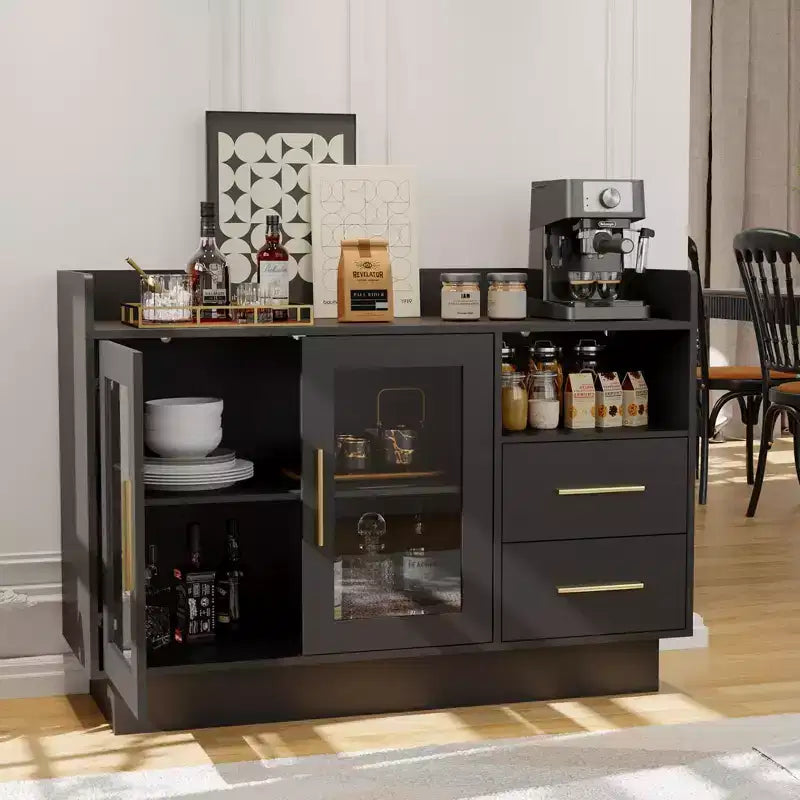 Meuble de Rangement COZONY avec Portes Vitrées, Vitrine Autonome avec Tiroirs pour Salon et Salle à Manger