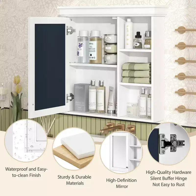 Meuble de salle de bain CASAINC 30'' x 28'' à fixation murale avec miroir et organisateur de rangement