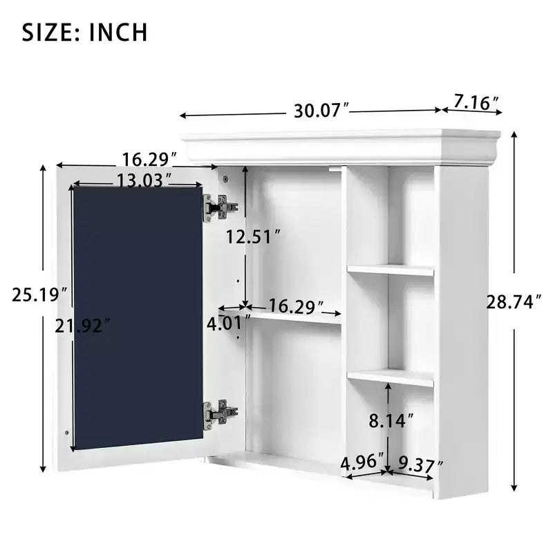 Meuble de salle de bain CASAINC 30'' x 28'' à fixation murale avec miroir et organisateur de rangement