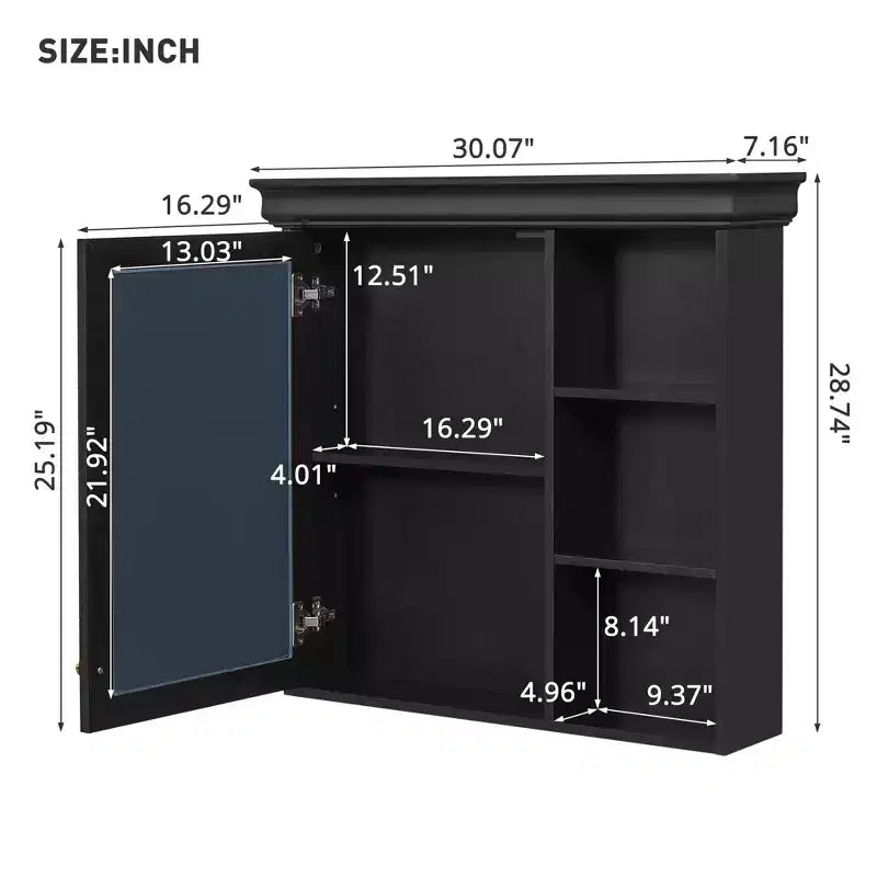 Meuble de salle de bain CASAINC 30'' x 28'' à fixation murale avec miroir et organisateur de rangement