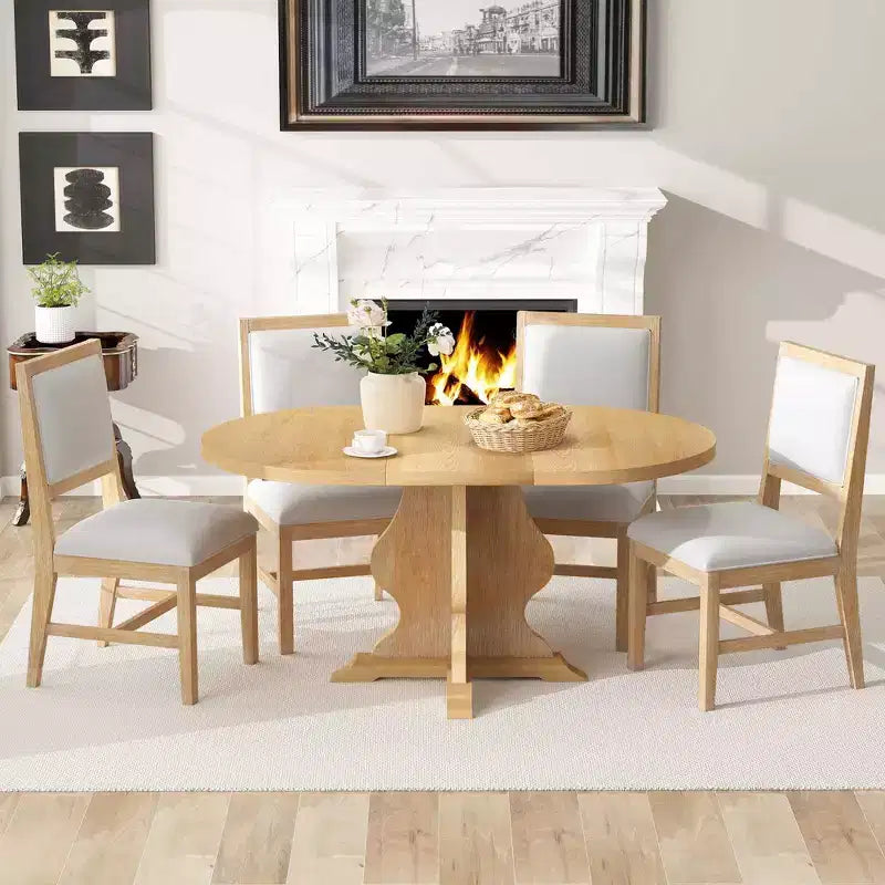 GDFStudio Mandy – Ensemble de salle à manger extensible 5 pièces style ferme avec chaises rembourrées