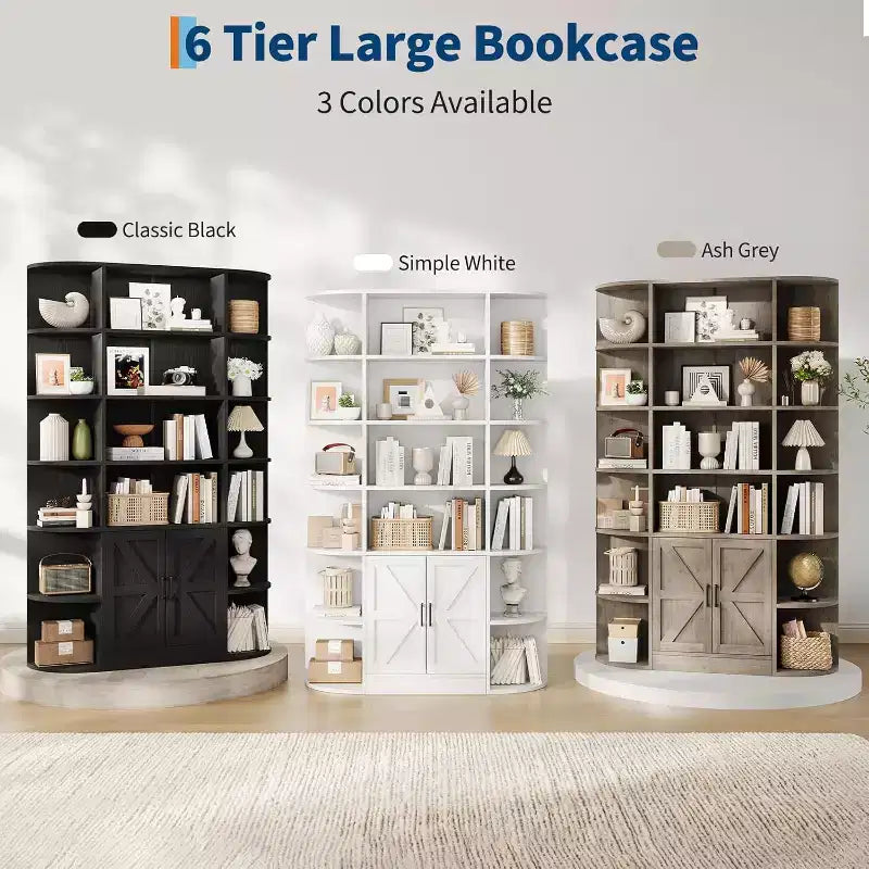 Bibliothèque moderne 75 avec armoire de rangement, bibliothèque en bois à 6 niveaux avec portes et étagères réglables pour chambre à coucher, chambre d'enfant ou salle de jeux