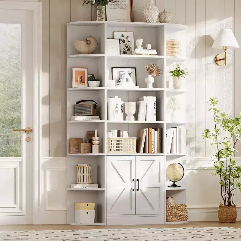 Bibliothèque moderne 75 avec armoire de rangement, bibliothèque en bois à 6 niveaux avec portes et étagères réglables pour chambre à coucher, chambre d'enfant ou salle de jeux
