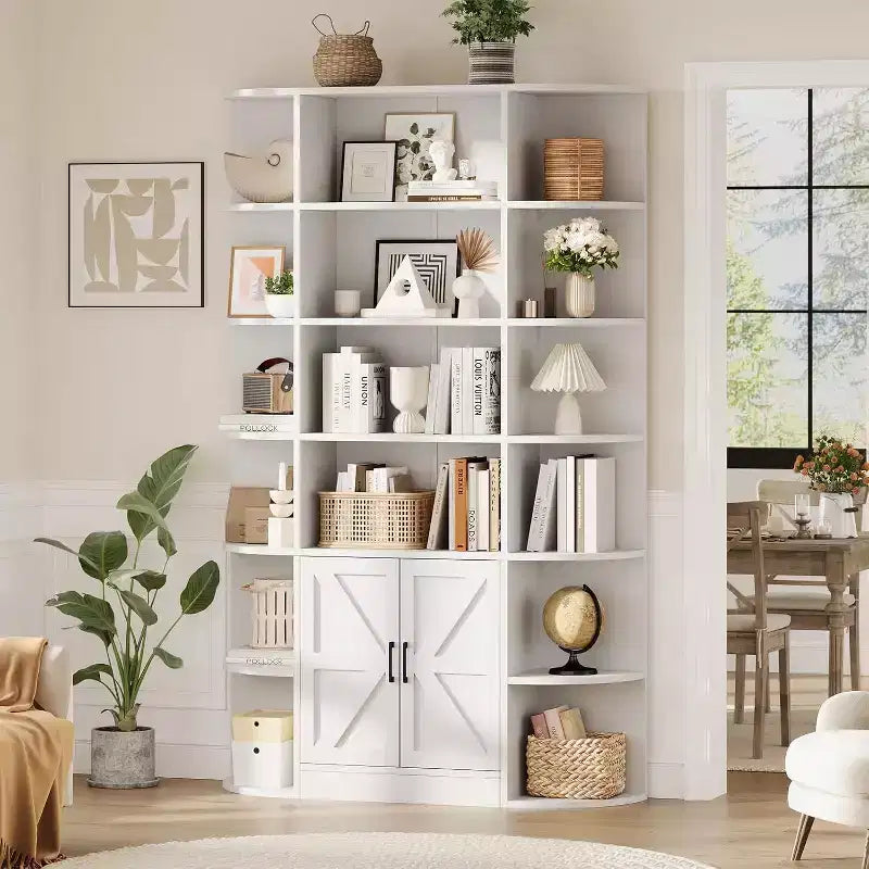 Bibliothèque moderne 75 avec armoire de rangement, bibliothèque en bois à 6 niveaux avec portes et étagères réglables pour chambre à coucher, chambre d'enfant ou salle de jeux
