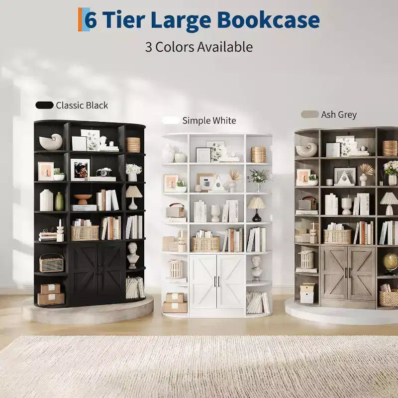 Bibliothèque moderne 75 avec armoire de rangement, bibliothèque en bois à 6 niveaux avec portes et étagères réglables pour chambre à coucher, chambre d'enfant ou salle de jeux