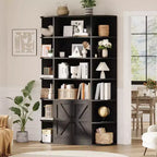 Bibliothèque moderne 75 avec armoire de rangement, bibliothèque en bois à 6 niveaux avec portes et étagères réglables pour chambre à coucher, chambre d'enfant ou salle de jeux
