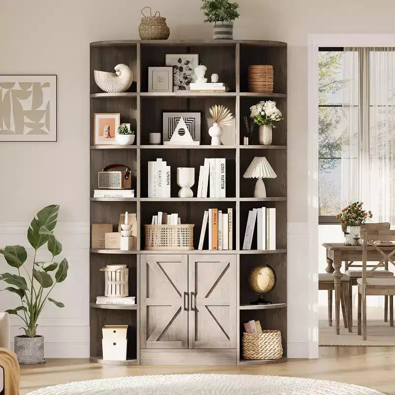 Bibliothèque moderne 75 avec armoire de rangement, bibliothèque en bois à 6 niveaux avec portes et étagères réglables pour chambre à coucher, chambre d'enfant ou salle de jeux