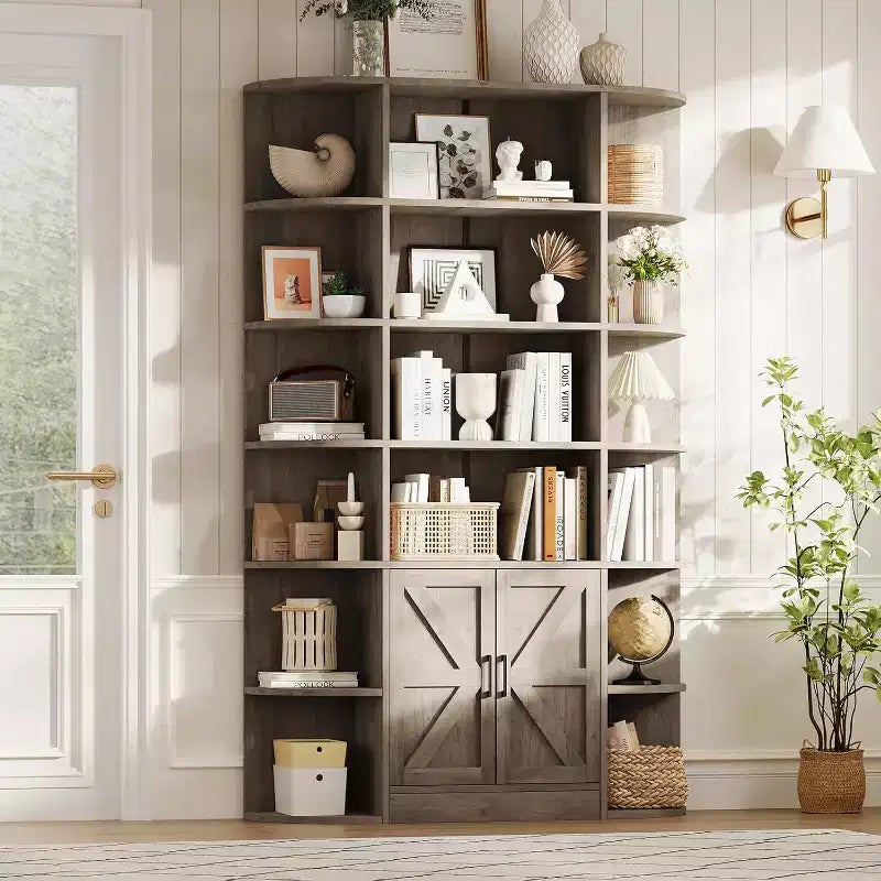 Bibliothèque moderne 75 avec armoire de rangement, bibliothèque en bois à 6 niveaux avec portes et étagères réglables pour chambre à coucher, chambre d'enfant ou salle de jeux