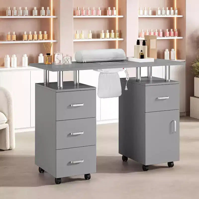 Table de manucure avec collecteur de poussière électrique, station de salon de beauté pour ongles 42 avec roues verrouillables, repose-bras, 4 tiroirs de rangement, plateau résistant