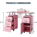 Table de manucure avec collecteur de poussière électrique, station de salon de beauté pour ongles 42 avec roues verrouillables, repose-bras, 4 tiroirs de rangement, plateau résistant