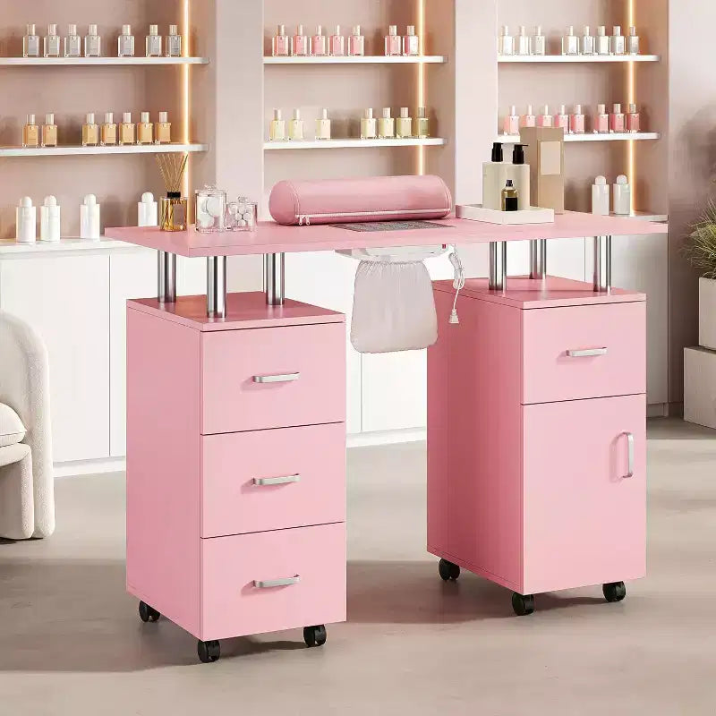 Table de manucure avec collecteur de poussière électrique, station de salon de beauté pour ongles 42 avec roues verrouillables, repose-bras, 4 tiroirs de rangement, plateau résistant