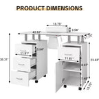Table de manucure avec collecteur de poussière électrique, station de salon de beauté pour ongles 42 avec roues verrouillables, repose-bras, 4 tiroirs de rangement, plateau résistant