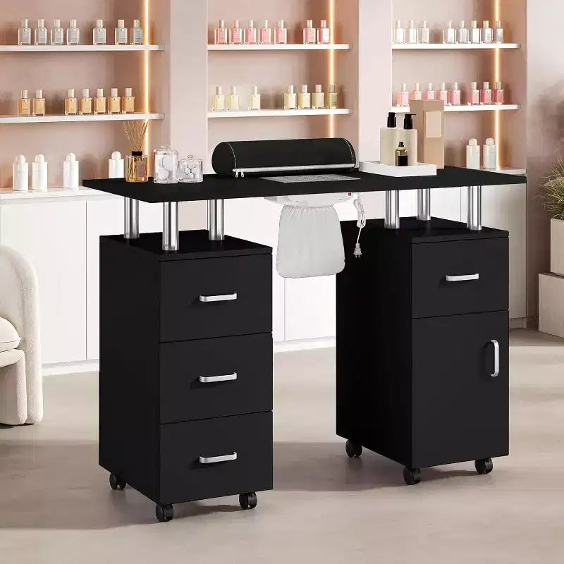 Table de manucure avec collecteur de poussière électrique, station de salon de beauté pour ongles 42 avec roues verrouillables, repose-bras, 4 tiroirs de rangement, plateau résistant