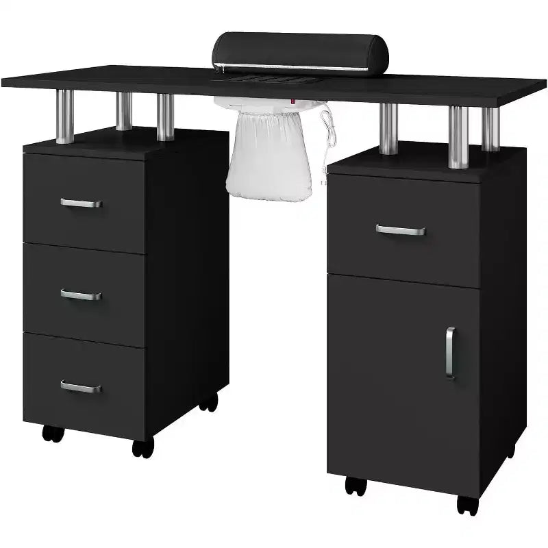 Table de manucure avec collecteur de poussière électrique, station de salon de beauté pour ongles 42 avec roues verrouillables, repose-bras, 4 tiroirs de rangement, plateau résistant