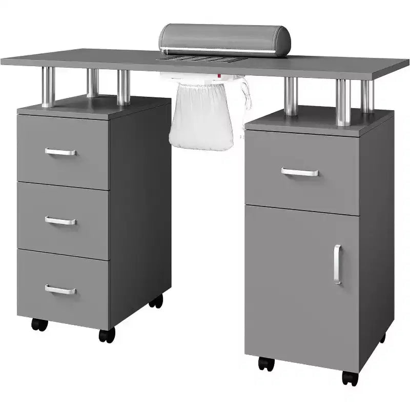 Table de manucure avec collecteur de poussière électrique, station de salon de beauté pour ongles 42 avec roues verrouillables, repose-bras, 4 tiroirs de rangement, plateau résistant