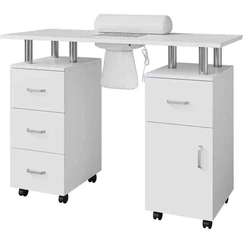 Table de manucure avec collecteur de poussière électrique, station de salon de beauté pour ongles 42 avec roues verrouillables, repose-bras, 4 tiroirs de rangement, plateau résistant