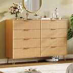 Commode 8 tiroirs pour chambre à coucher, commode en bois de 55W avec pieds en métal, organisateur de rangement de vêtements, commode de placard et meuble TV pour couloir