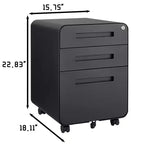 Classeur métallique sécurisé à 3 tiroirs avec serrure, livré entièrement assemblé, classeur mobile pour format A4/Lettre/Légal, à placer sous le bureau, 5 roulettes, mobile
