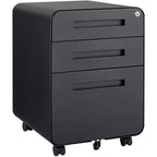 Secure 3-Drawer Metal File Cabinet with Lock  Fully Assembled Mobile Filing Cabinet for A4/Letter/Legal  Under Desk, 5 Wheels, Rolling