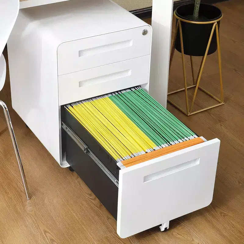 Classeur métallique sécurisé à 3 tiroirs avec serrure, livré entièrement assemblé, classeur mobile pour format A4/Lettre/Légal, à placer sous le bureau, 5 roulettes, mobile