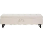 TUYOHW Pouf de rangement de 150 cm avec surface capitonnée et garnitures à clous décoratives, tabouret de rangement, banc de bout de lit pour chambre, beige
