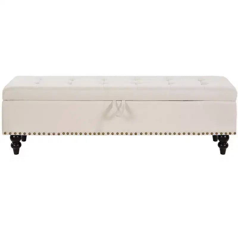 TUYOHW Pouf de rangement de 150 cm avec surface capitonnée et garnitures à clous décoratives, tabouret de rangement, banc de bout de lit pour chambre, beige