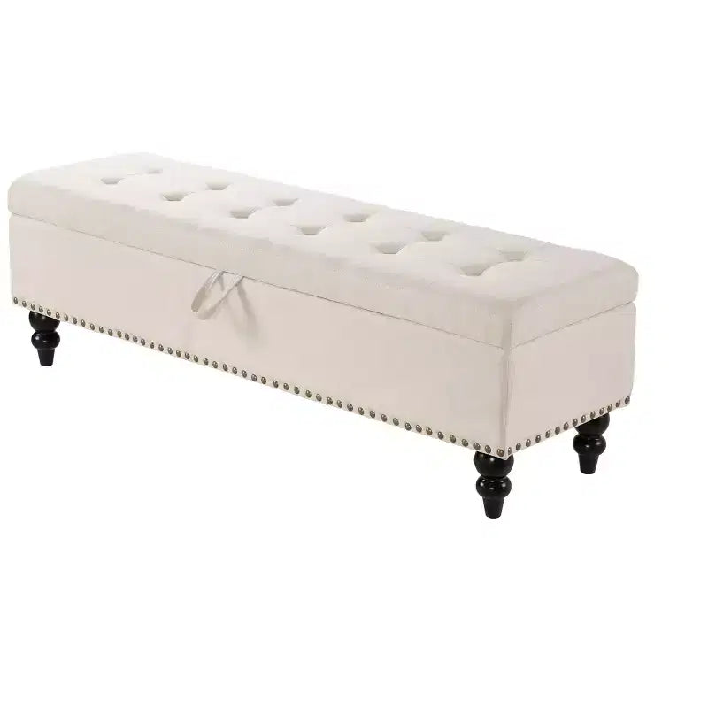 TUYOHW Pouf de rangement de 150 cm avec surface capitonnée et garnitures à clous décoratives, tabouret de rangement, banc de bout de lit pour chambre, beige