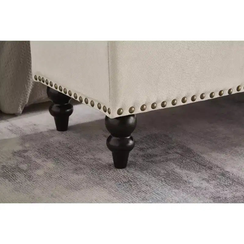 TUYOHW Pouf de rangement de 150 cm avec surface capitonnée et garnitures à clous décoratives, tabouret de rangement, banc de bout de lit pour chambre, beige
