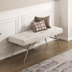 Okak Moderne Unique Faux Cuir Rembourrage Ottoman avec Pieds en Métal, Banc à Chaussures Rembourré pour Chambre, Couloir