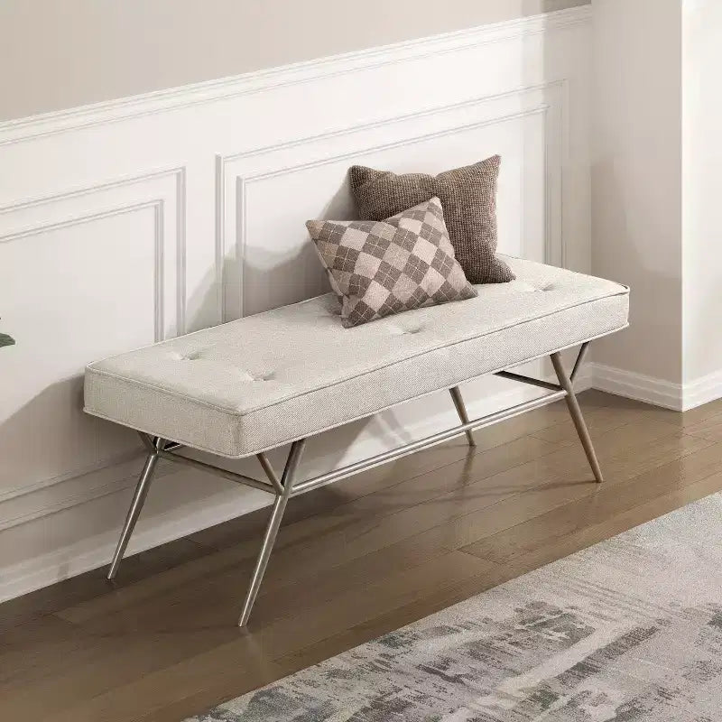 Okak Moderne Unique Faux Cuir Rembourrage Ottoman avec Pieds en Métal, Banc à Chaussures Rembourré pour Chambre, Couloir