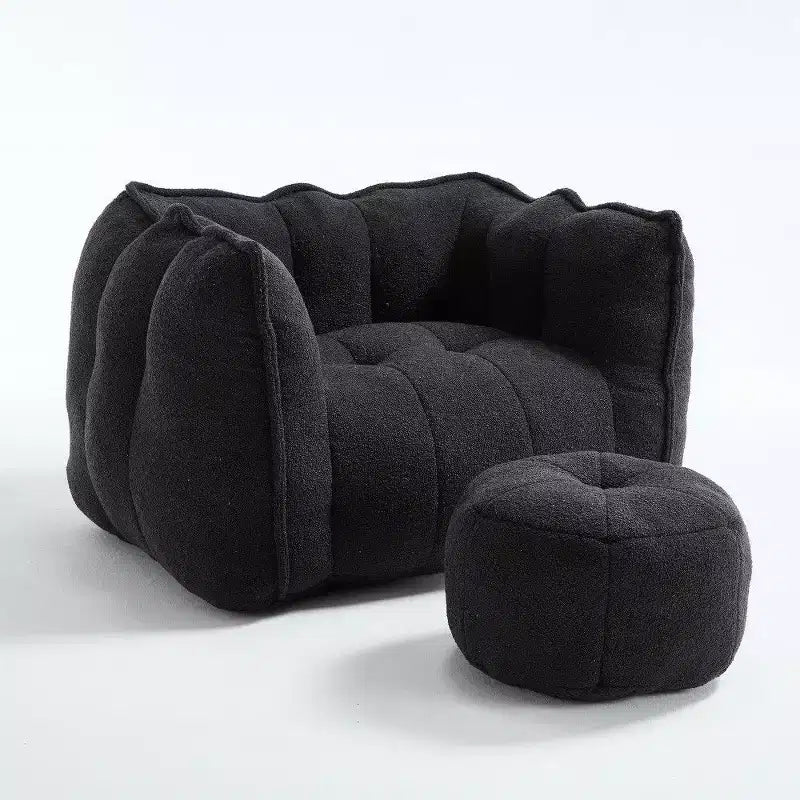 Fauteuil poire Okak Chenille avec ottoman, fauteuil poire lounge à accoudoirs carrés et pouf, canapé en mousse haute résilience pour salon