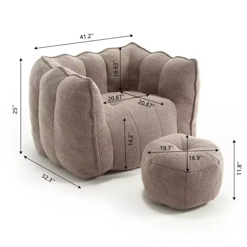 Fauteuil poire Okak Chenille avec ottoman, fauteuil poire lounge à accoudoirs carrés et pouf, canapé en mousse haute résilience pour salon