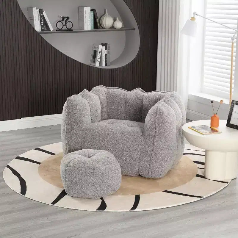 Fauteuil poire Okak Chenille avec ottoman, fauteuil poire lounge à accoudoirs carrés et pouf, canapé en mousse haute résilience pour salon