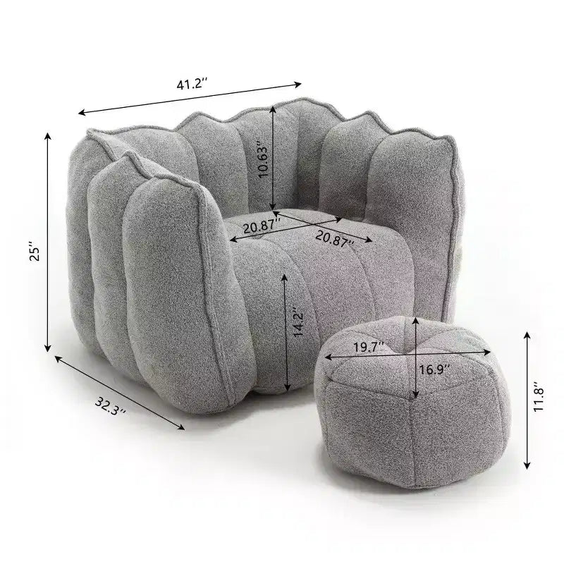 Fauteuil poire Okak Chenille avec ottoman, fauteuil poire lounge à accoudoirs carrés et pouf, canapé en mousse haute résilience pour salon