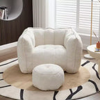 Fauteuil poire Okak Chenille avec ottoman, fauteuil poire lounge à accoudoirs carrés et pouf, canapé en mousse haute résilience pour salon