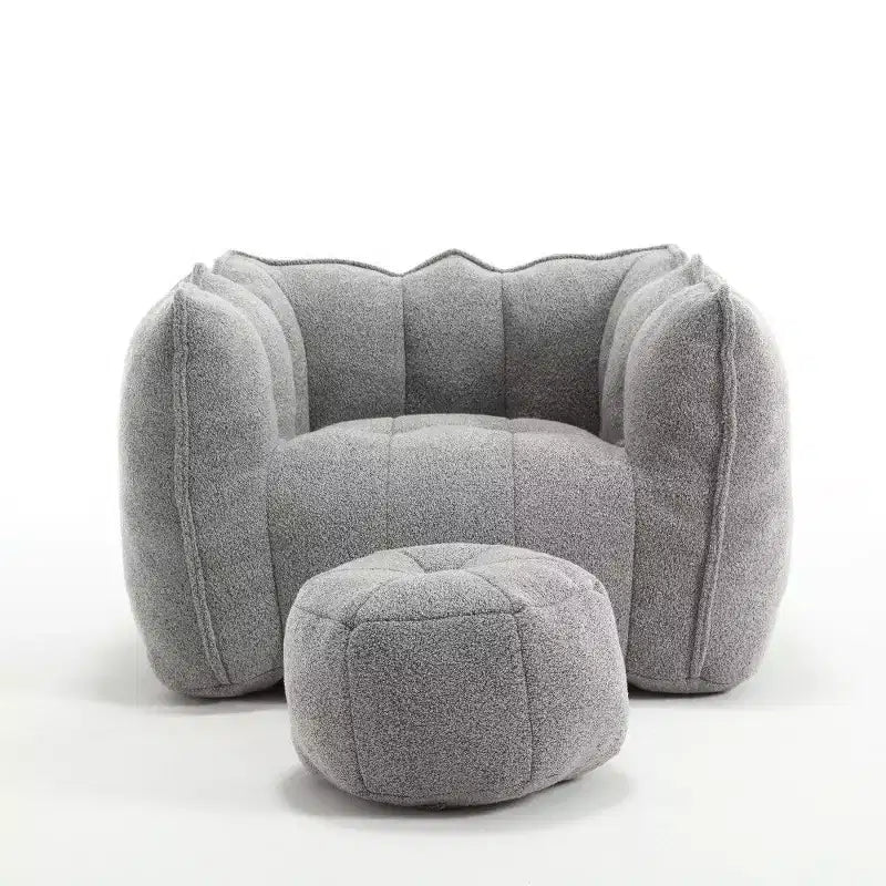 Fauteuil poire Okak Chenille avec ottoman, fauteuil poire lounge à accoudoirs carrés et pouf, canapé en mousse haute résilience pour salon