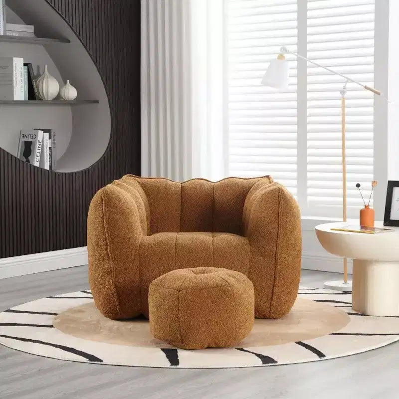 Fauteuil poire Okak Chenille avec ottoman, fauteuil poire lounge à accoudoirs carrés et pouf, canapé en mousse haute résilience pour salon