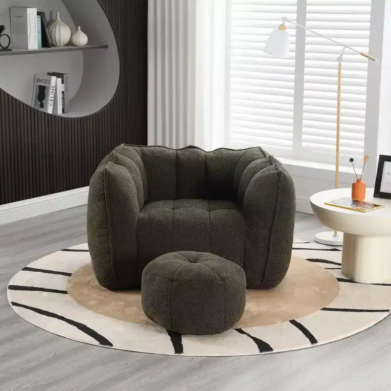 Fauteuil poire Okak Chenille avec ottoman, fauteuil poire lounge à accoudoirs carrés et pouf, canapé en mousse haute résilience pour salon