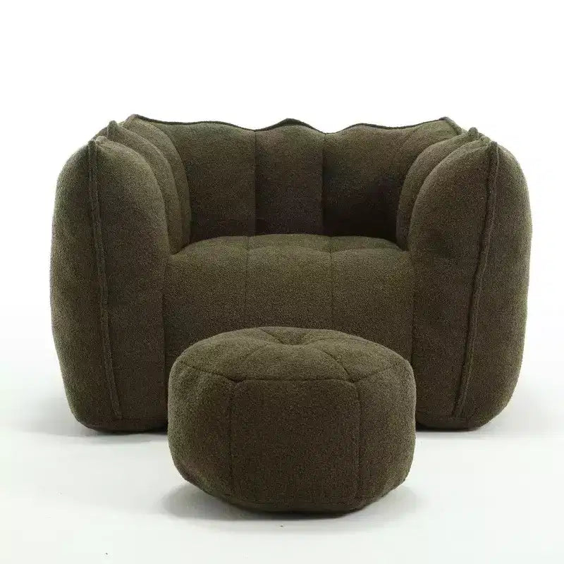 Fauteuil poire Okak Chenille avec ottoman, fauteuil poire lounge à accoudoirs carrés et pouf, canapé en mousse haute résilience pour salon