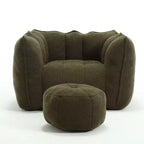 Fauteuil poire Okak Chenille avec ottoman, fauteuil poire lounge à accoudoirs carrés et pouf, canapé en mousse haute résilience pour salon