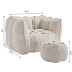 Fauteuil poire Okak Chenille avec ottoman, fauteuil poire lounge à accoudoirs carrés et pouf, canapé en mousse haute résilience pour salon