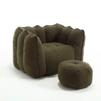 Fauteuil poire Okak Chenille avec ottoman, fauteuil poire lounge à accoudoirs carrés et pouf, canapé en mousse haute résilience pour salon