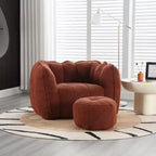 Fauteuil poire Okak Chenille avec ottoman, fauteuil poire lounge à accoudoirs carrés et pouf, canapé en mousse haute résilience pour salon