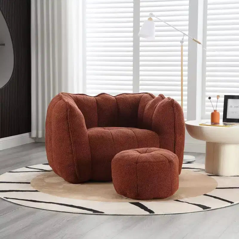 Fauteuil poire Okak Chenille avec ottoman, fauteuil poire lounge à accoudoirs carrés et pouf, canapé en mousse haute résilience pour salon