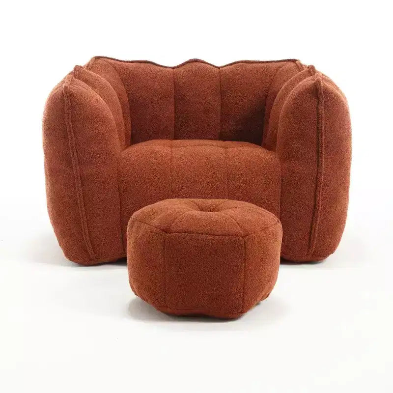Fauteuil poire Okak Chenille avec ottoman, fauteuil poire lounge à accoudoirs carrés et pouf, canapé en mousse haute résilience pour salon