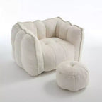 Fauteuil poire Okak Chenille avec ottoman, fauteuil poire lounge à accoudoirs carrés et pouf, canapé en mousse haute résilience pour salon