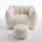 Fauteuil poire Okak Chenille avec ottoman, fauteuil poire lounge à accoudoirs carrés et pouf, canapé en mousse haute résilience pour salon