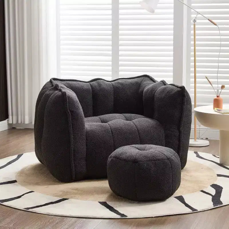 Fauteuil poire Okak Chenille avec ottoman, fauteuil poire lounge à accoudoirs carrés et pouf, canapé en mousse haute résilience pour salon